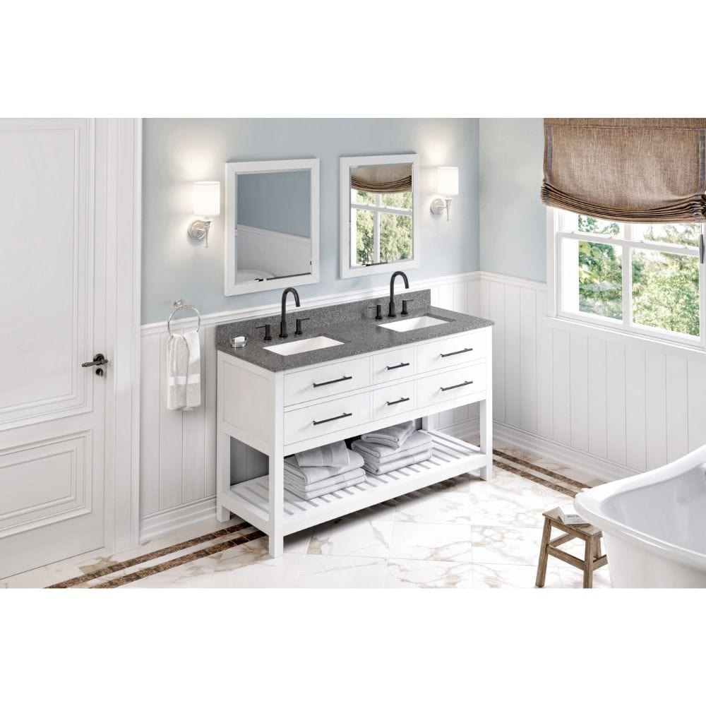 Wavecrest White 60" Double Sink Vanity with Boulder Cultured Marble Top | VKITWAV60WHBOR