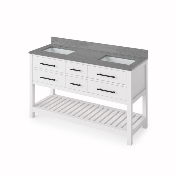 Wavecrest White 60" Double Sink Vanity with Steel Grey Cultured Marble Top | VKITWAV60WHSGR