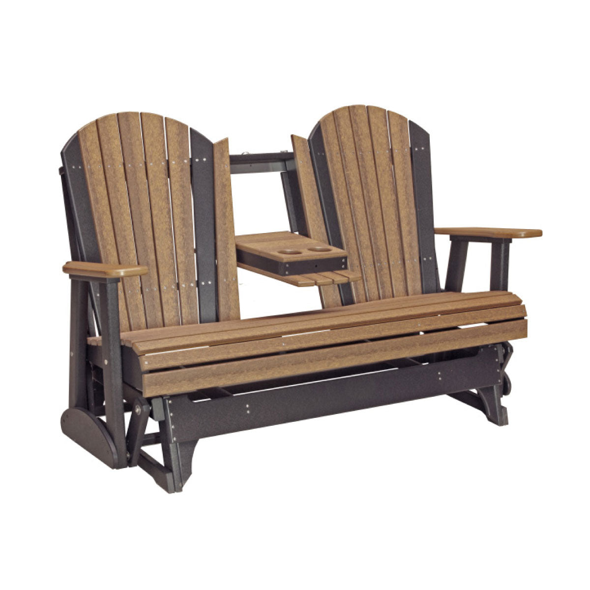 LuxCraft 5' Adirondack Poly Glider Chair With Fold Down Console