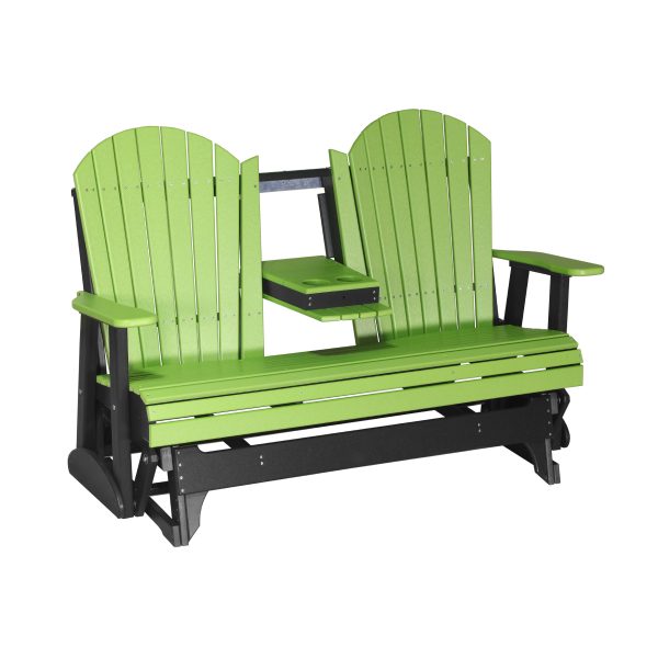 LuxCraft 5' Adirondack Poly Glider Chair With Fold Down Console