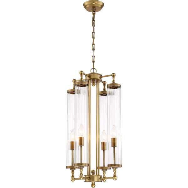 Zeev Lighting Regis 4 Light 14 inch Aged Brass with Fluted Glass Pendant Ceiling Light