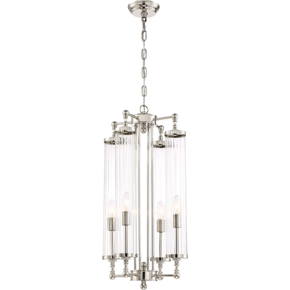 Zeev Lighting Regis 4 Light 14 inch Polished Nickel with Fluted Glass Pendant Ceiling Light