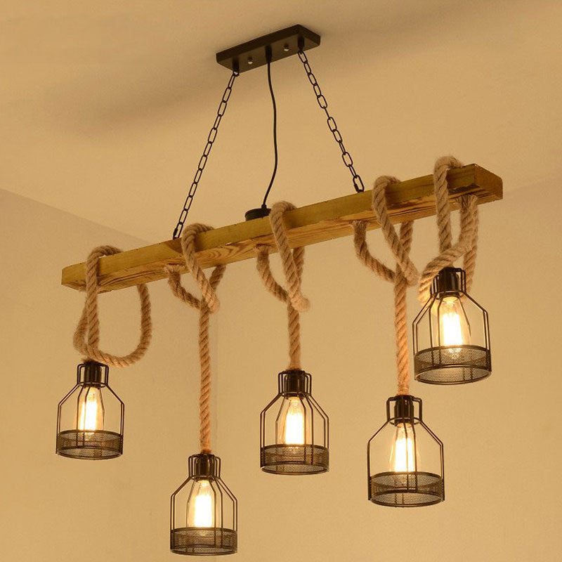 Reuben - Rustic Wood Beam and Rope Chandelier