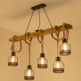 Reuben - Rustic Wood Beam and Rope Chandelier