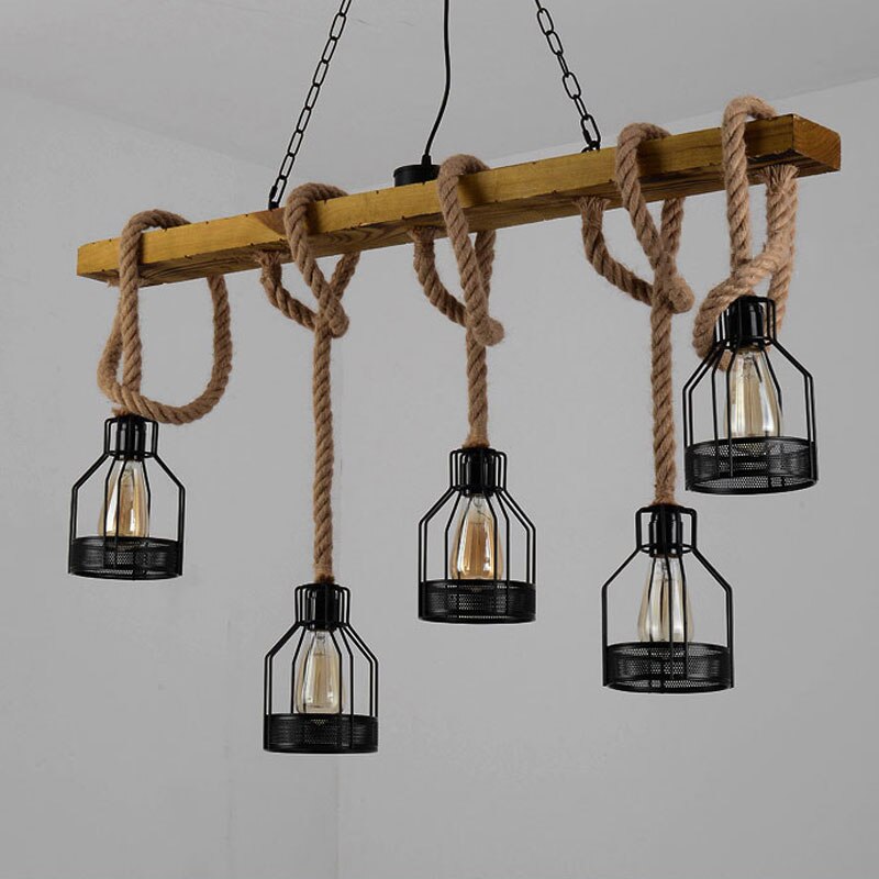 Reuben - Rustic Wood Beam and Rope Chandelier