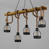 Reuben - Rustic Wood Beam and Rope Chandelier