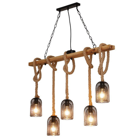 Reuben - Rustic Wood Beam and Rope Chandelier