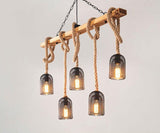 Reuben - Rustic Wood Beam and Rope Chandelier