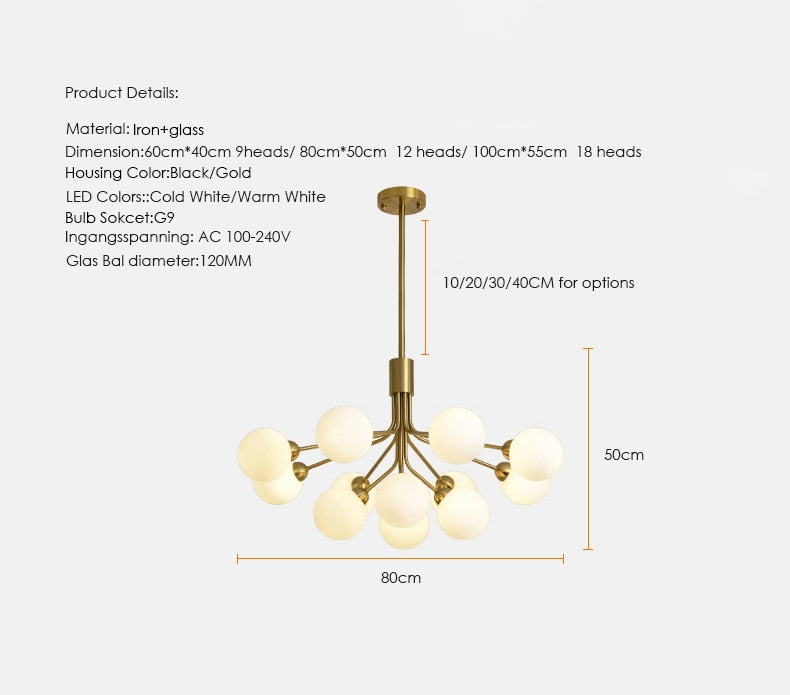 Cora - Modern Glass Globe Chandelier