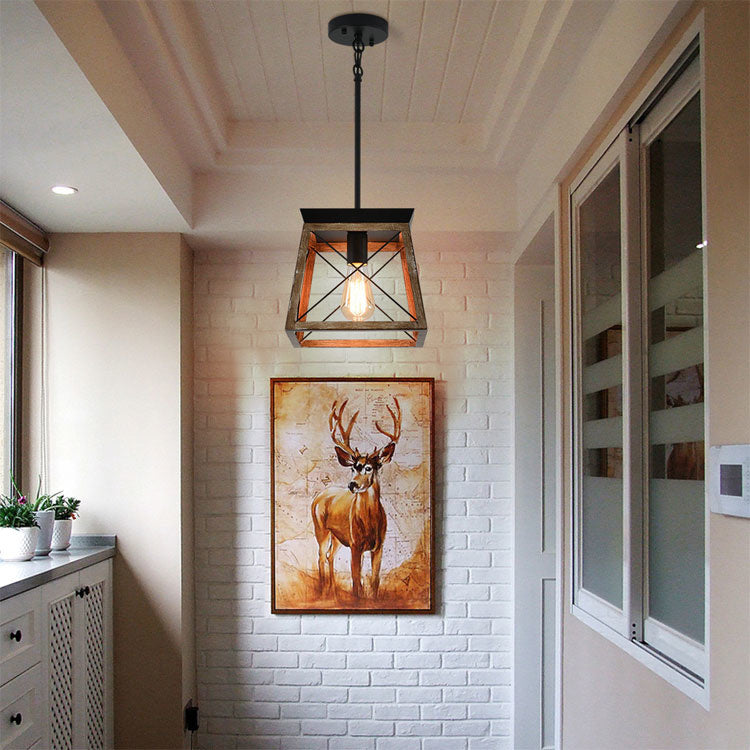 Rustic Wood Pendant Lantern