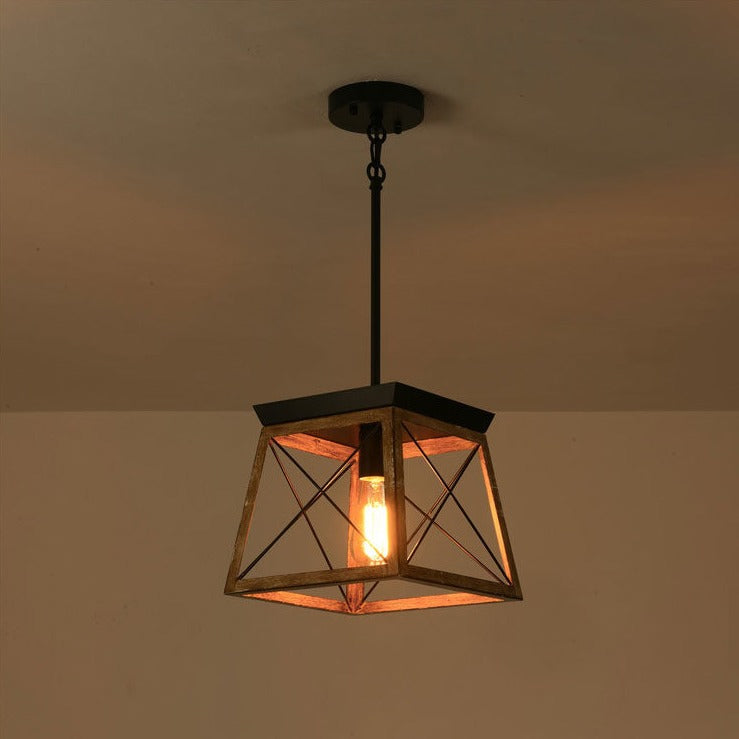 Rustic Wood Pendant Lantern