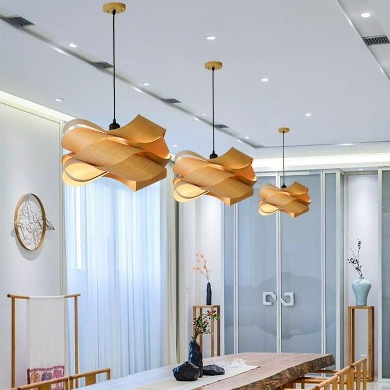 Modern Shaved Wood Pendant Lights