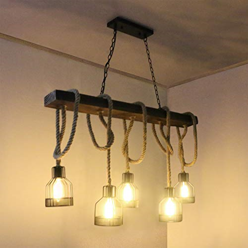 Reuben - Rustic Wood Beam and Rope Chandelier