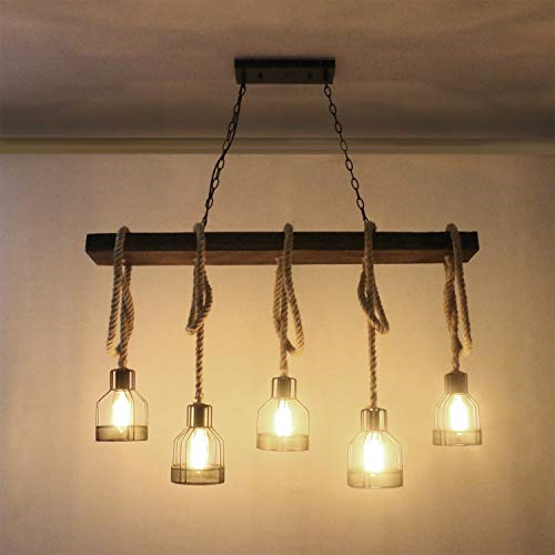 Reuben - Rustic Wood Beam and Rope Chandelier