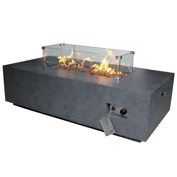 Source Furniture Elements Concrete Rectangular Firepit - Natural Gas Powered