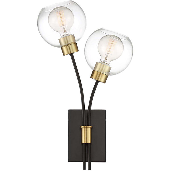 Zeev Lighting Pierre 2 Light 20 inch Polished Brass and Matte Black with Glass Wall Sconce Wall Light