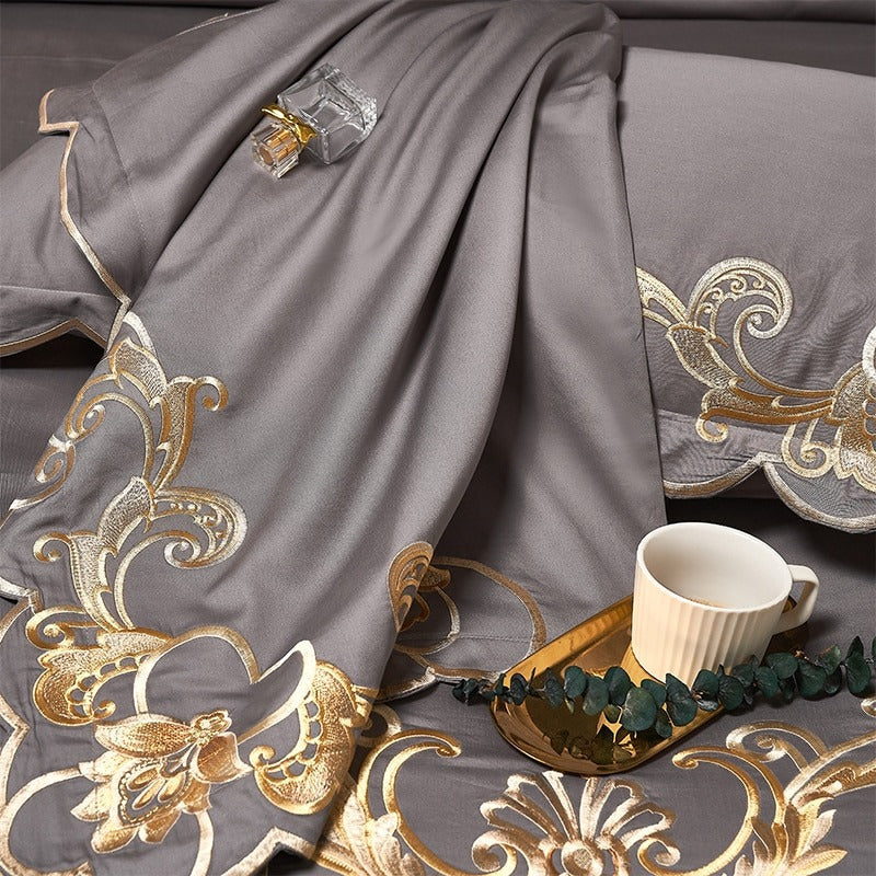 Miriam Grey Embroidered Cotton Duvet Cover Set