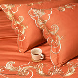 Miriam Orange Embroidered Cotton Duvet Cover Set