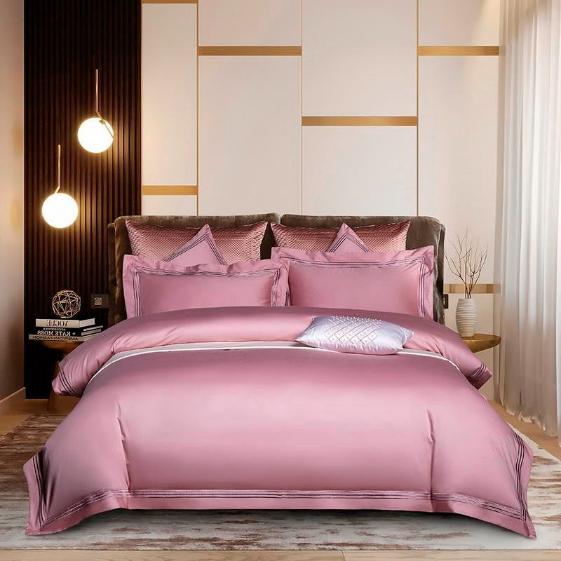 Leila Rose Embroidered Edge Egyptian Cotton Duvet Cover Set Duvet Cover Set - Venetto Design Double / Flat Sheet / 4 Pieces Venettodesign.com