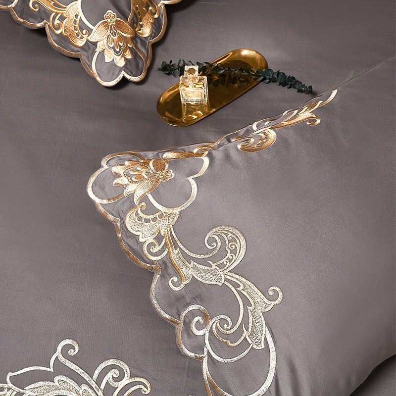 Miriam Grey Embroidered Cotton Duvet Cover Set