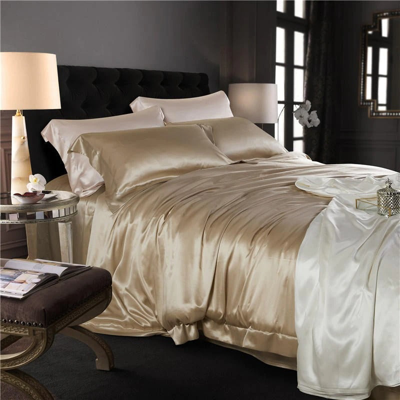 Eloise Leather Beige Luxury Pure Mulberry Silk Bedding Set