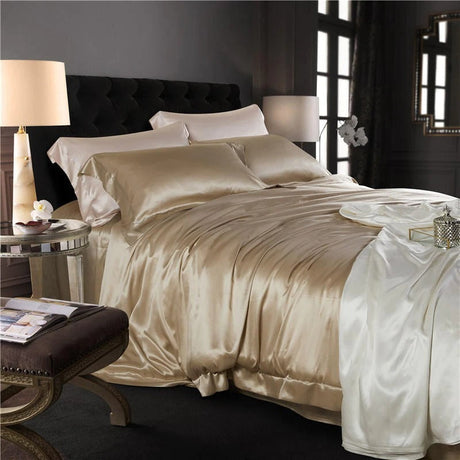 Eloise Leather Beige Luxury Pure Mulberry Silk Bedding Set