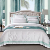 Degella Aqua Green Stripe Egyptian Cotton Luxury White Duvet Cover Set Duvet Cover Set - Point Design Queen / Flat Sheet / 4 Pieces pointdsgn.com