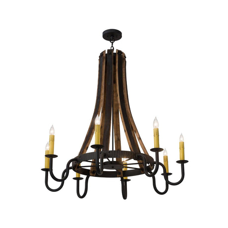 Meyda 43" Rustic Barrel Stave Madera 8 LT Black Chandelier