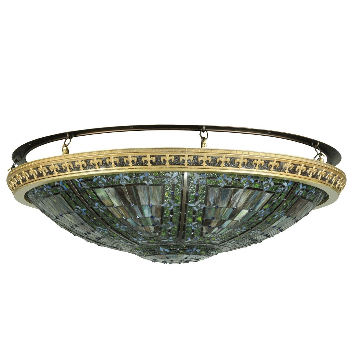 Meyda 43.5"W Green/Umber Fleur-de-lis Flushmount