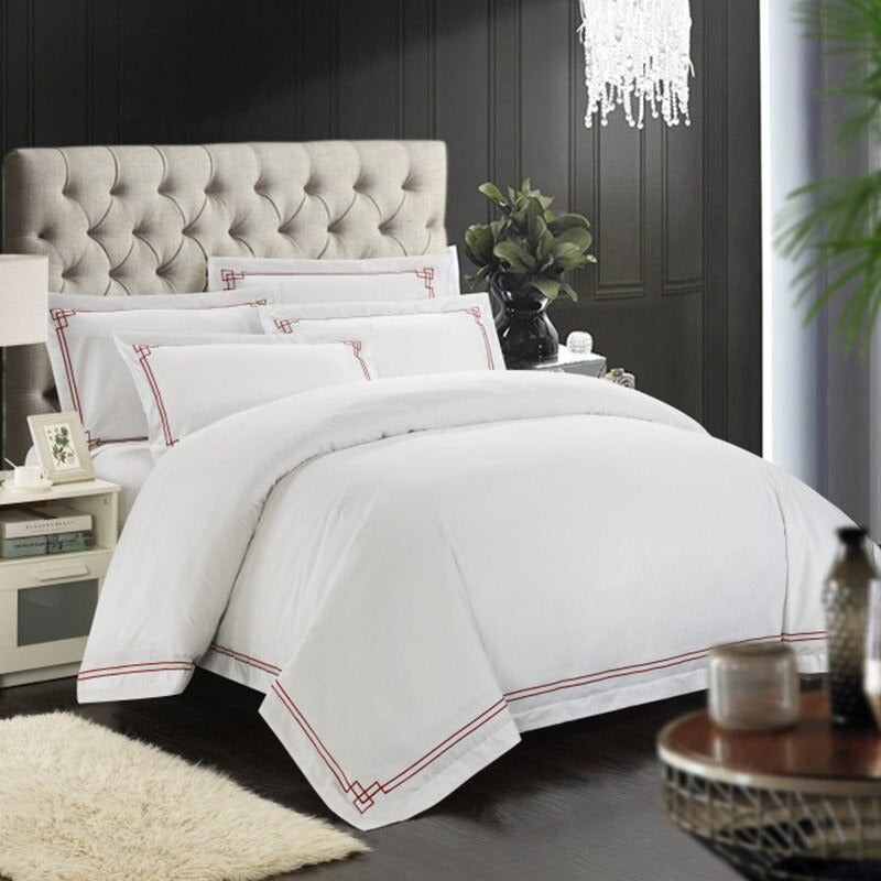 Mareeba Hotel Stitch Egyptian Cotton Duvet Cover Set Duvet Cover Set - Point Design Queen / 4 Pieces / Flat Sheet pointdsgn.com