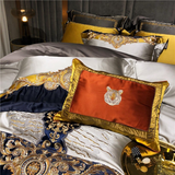 Daniella Gold Damask Embroidered Satin Egyptian Cotton Duvet Cover Set