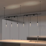 Suspenders Linear One Tier Multi Light Pendant Light with Crystal Rods and Cylinder Reflector Luminaires