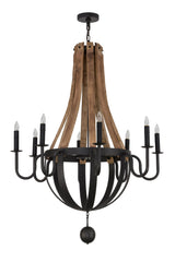 Meyda 43"W Rustic Iron Barrel Stave Madera 8 LT Chandelier