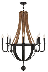 Meyda 43"W Rustic Iron Barrel Stave Madera 8 LT Chandelier