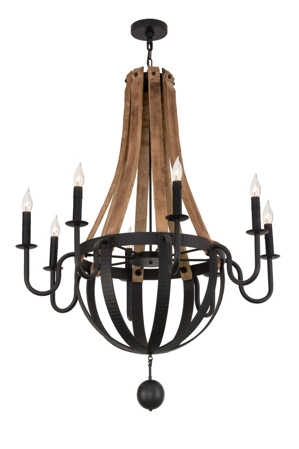 Meyda 43"W Rustic Iron Barrel Stave Madera 8 LT Chandelier