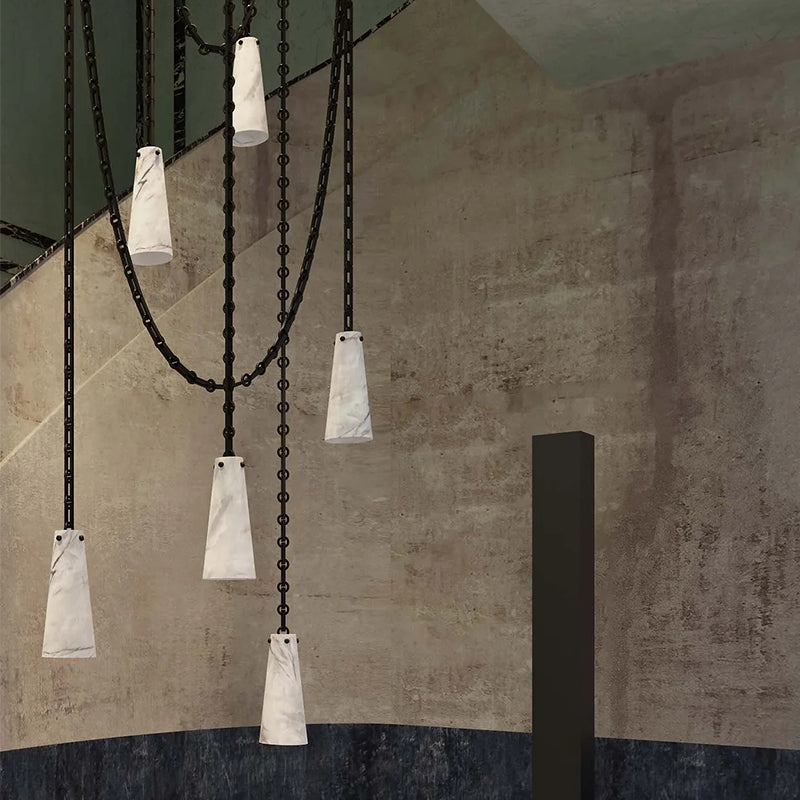 Cassia 5 Lights Handcrafted Alabaster Pendant, Luxury Modern Pendant Light