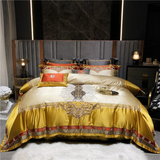 Daniella Gold Damask Embroidered Satin Egyptian Cotton Duvet Cover Set