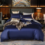 Shemir Royal Blue Silver Reversible Egyptian Cotton Duvet Cover Set Duvet Cover Set - Venetto Design Twin / Flat Sheet Venettodesign.com