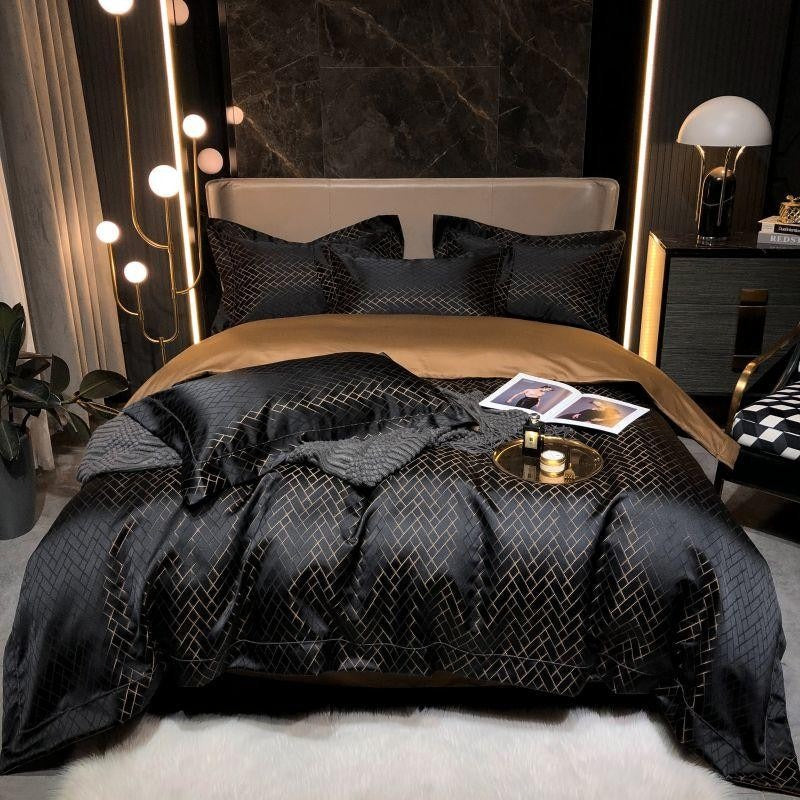 Talia Black Cotton Satin Duvet Cover Set