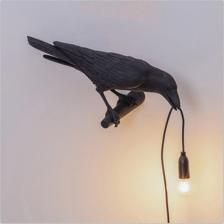Close-up of the Lifelike Raven Sculpture on the Raven Lamp Base