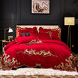 Miriam Red Embroidered Cotton Duvet Cover Set Duvet Covers - Point Design Queen / Flat Sheet pointdsgn.com