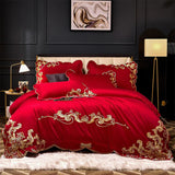 Miriam Red Embroidered Cotton Duvet Cover Set Duvet Covers - Point Design Queen / Flat Sheet pointdsgn.com