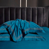 Leila Blue Embroidered Edge Egyptian Cotton Duvet Cover Set