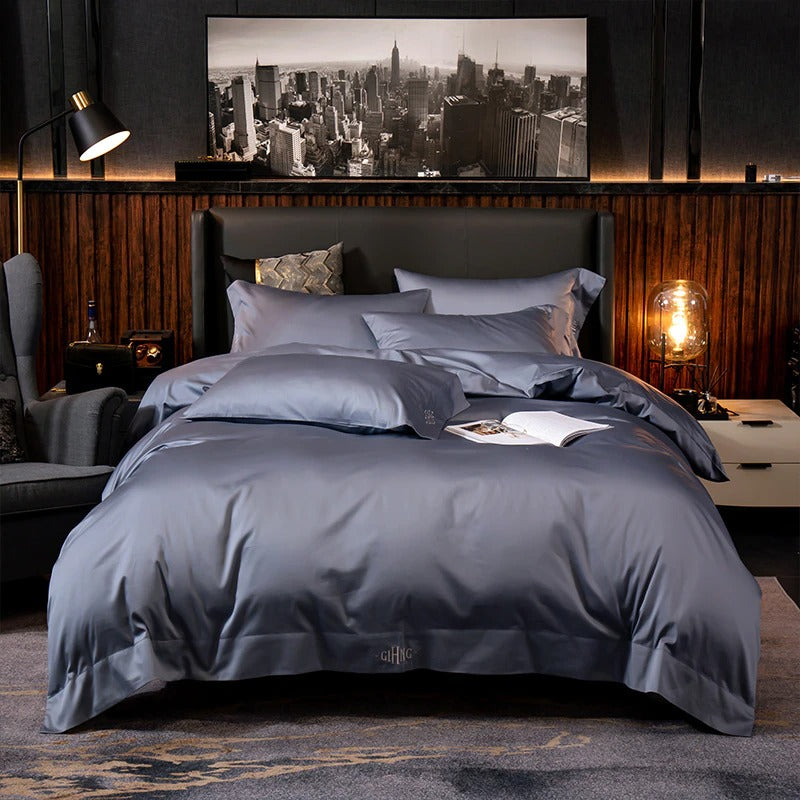 Lakibia Steel Grey Silky Soft Egyptian Cotton Bedding Set Duvet Cover Set - Venetto Design Twin / Fitted Sheet / 4 Pieces Venettodesign.com