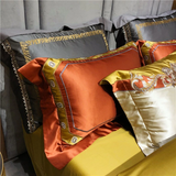 Daniella Gold Damask Embroidered Satin Egyptian Cotton Duvet Cover Set