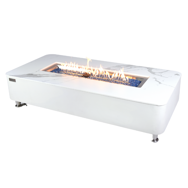 Elementi Plus - Athens Rectangular Marble Concrete Base Fire Pit Table - OFP102BW