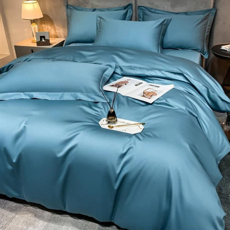 Neo Sky Blue Silky Cotton Duvet Cover Set