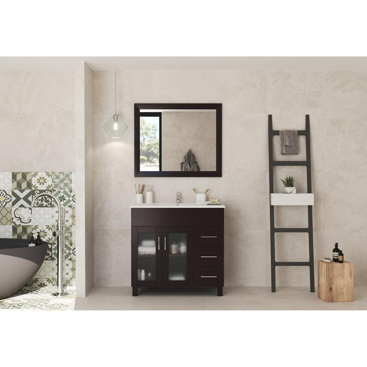 Laviva Nova 36" Brown Bathroom Vanity with White Ceramic Basin Countertop 31321529-36B-CB