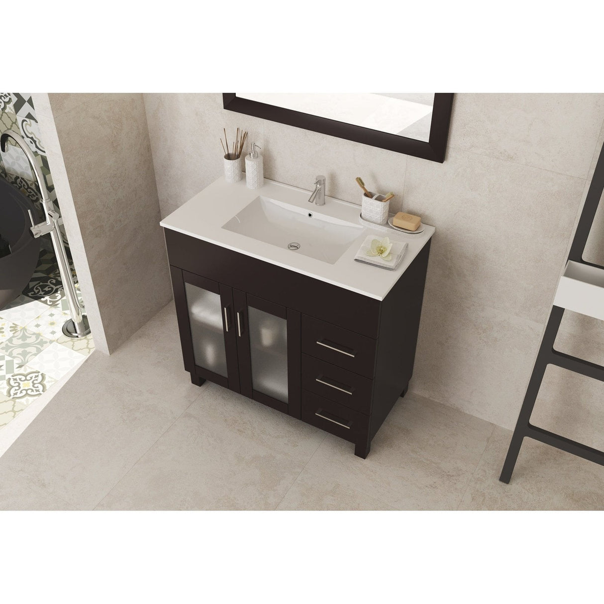 Laviva Nova 36" Brown Bathroom Vanity with White Ceramic Basin Countertop 31321529-36B-CB