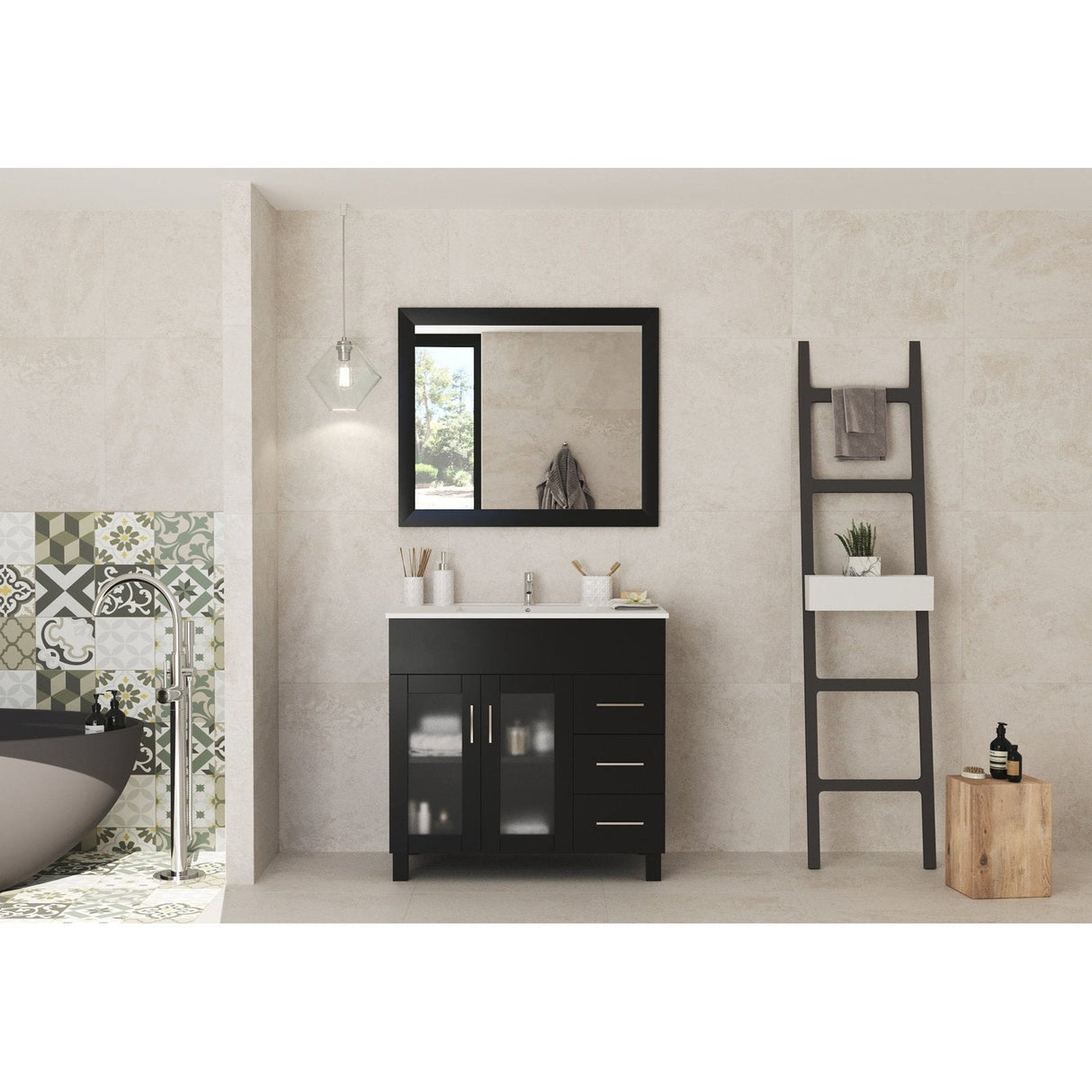 Laviva Nova 36" Espresso Bathroom Vanity with White Ceramic Basin Countertop 31321529-36E-CB